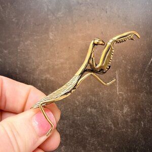 Brass Praying Mantis Figurine Miniature Stillness Totem Altar Decor 1970s Style